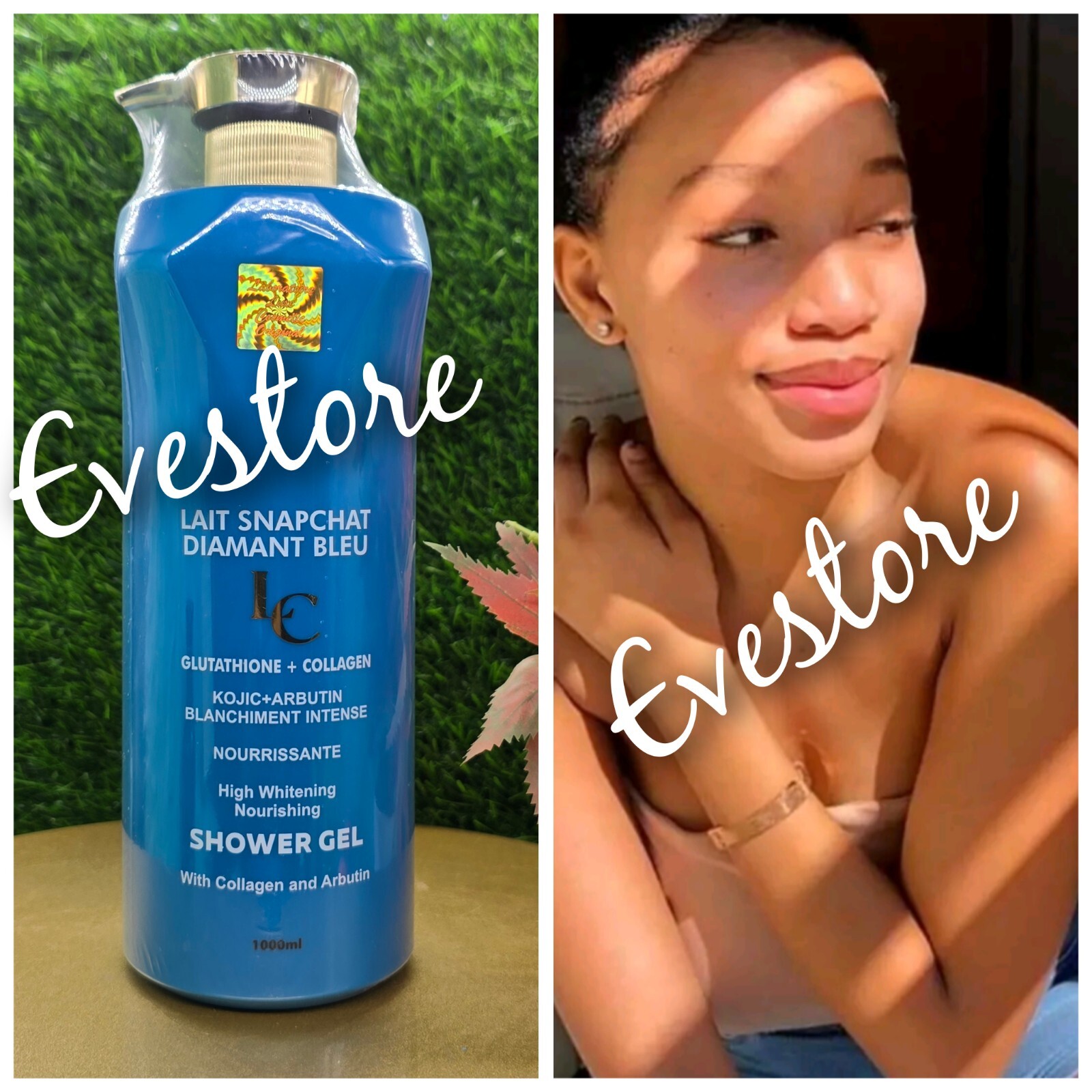 Lait snaptchat Diamond blue Glutathion & Collagen Shower Gel 1000ml Body Wash 👌