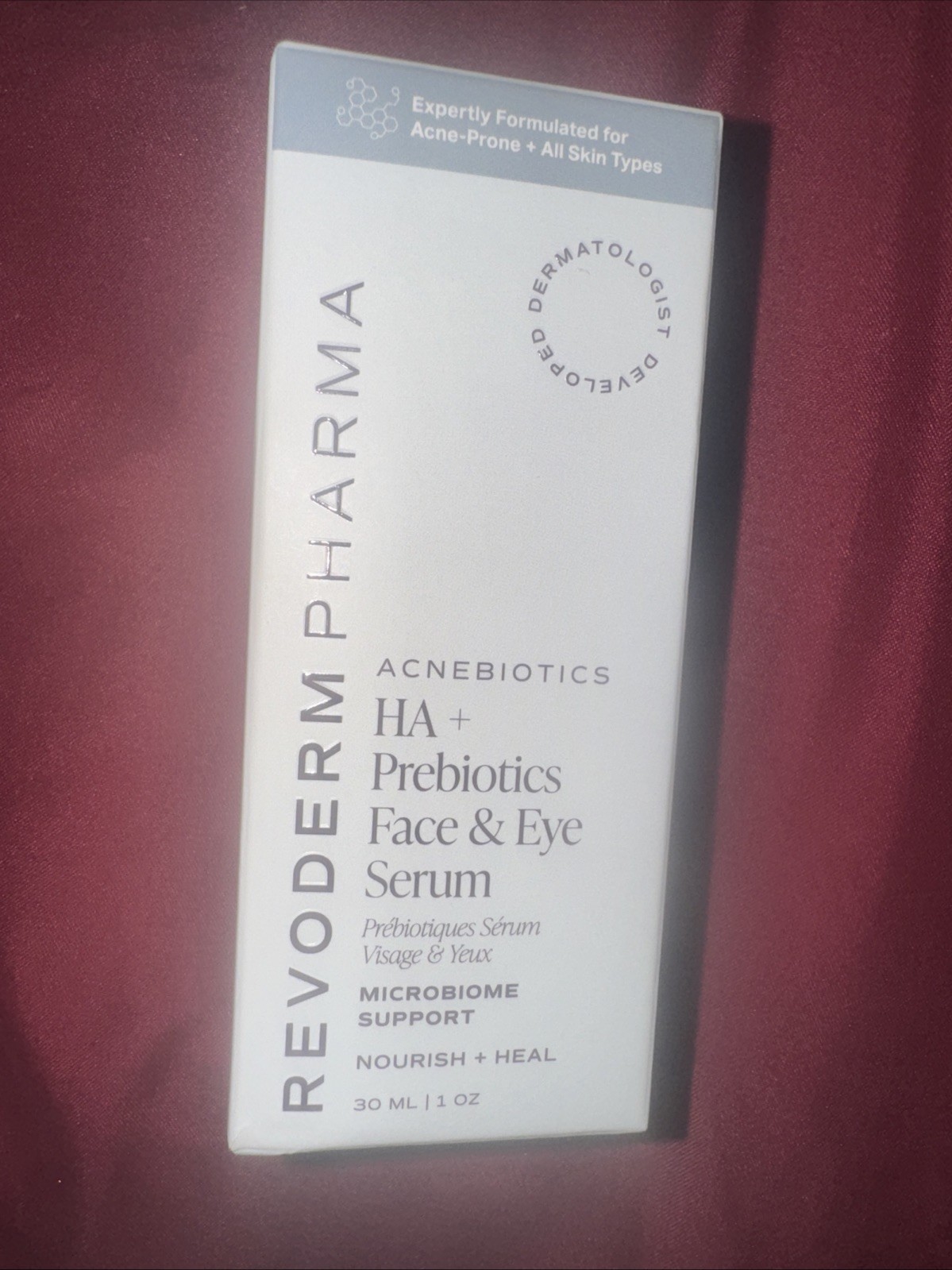 Revoderm Pharma Acnebiotics HA + Prebiotics Face & Eye Serum.