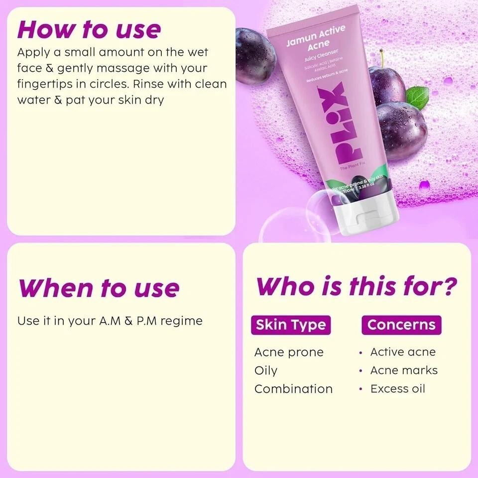 The Plant Fix Plix Jamun Active Acne Range Kit -Reduces Active Acne & Detoxifies