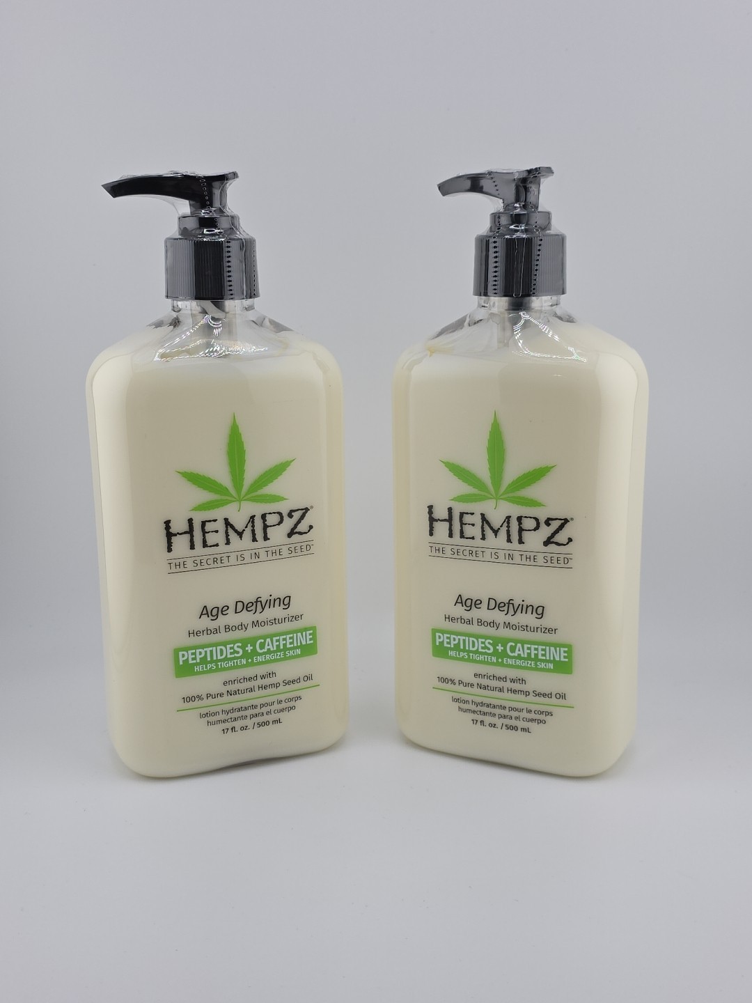 HEMPZ Age Defying PEPTIDES + CAFFEINE Herbal Body Moisturizer 17 fl oz (2 PACK)