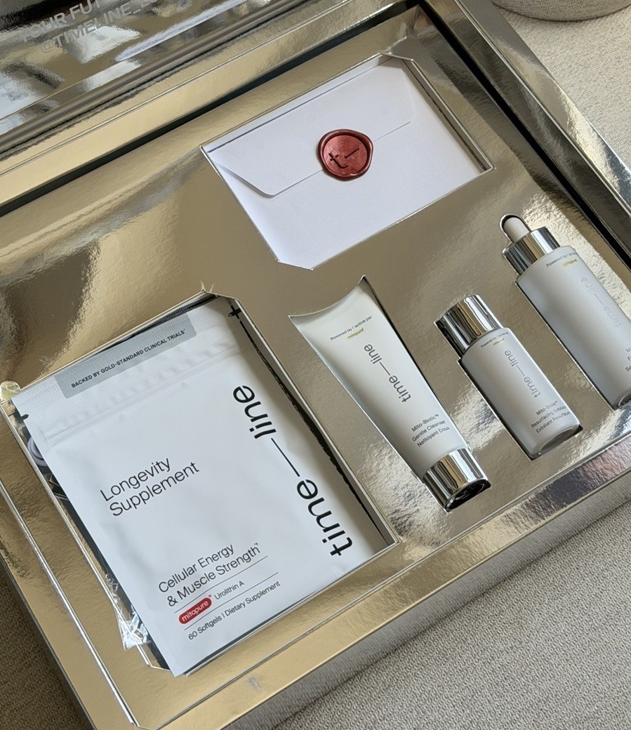 Timeline Skin Gift Set: Serum, Supplements, Cleanser, Exfoliator, Mirror $350+