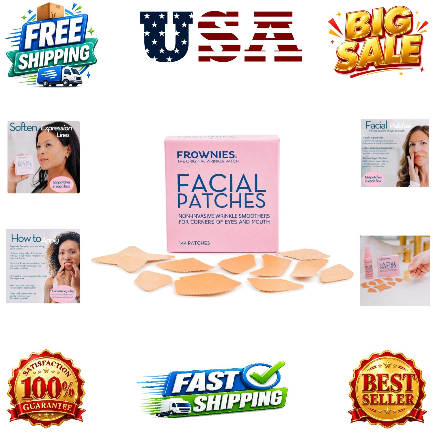Facial Patches for Wrinkles on the Corner of Eyes & Mouth – Hypoallergenic An…