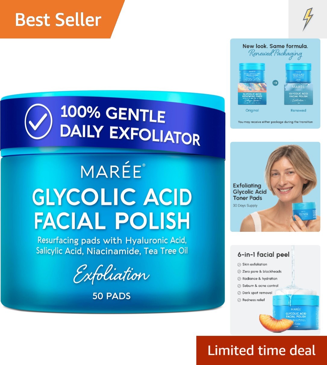 Glycolic Acid Pads – Toner Pads for Face Cleansing – Exfoliating Pad with Tea…