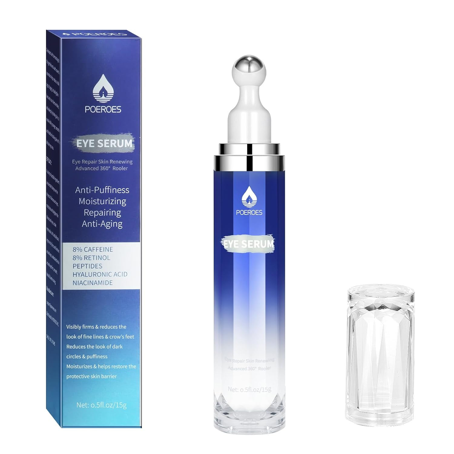 Eye Serum with 8% Caffeine 8% Retinol Hyaluronic Acid Niacinamide Peptides