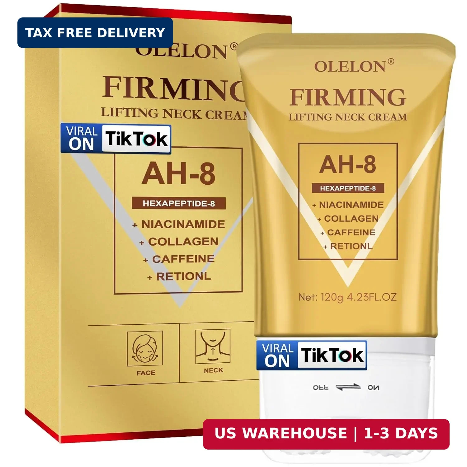 OLELON [2026 Upgrade] AH8 Firming Neck Cream with Roller – Tightening & Lifting