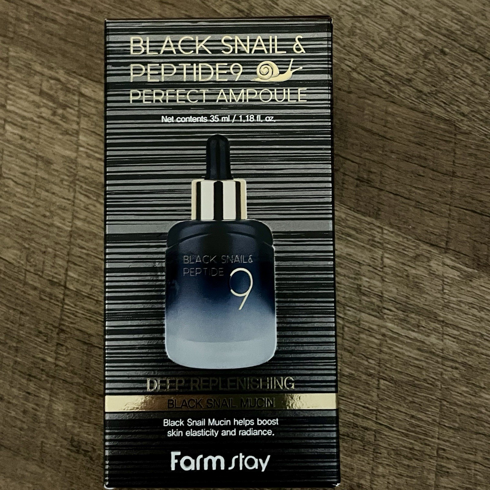 FarmStay KOREAN Black Snail & Peptide9 PERFECT AMPOULE Deep Replenishing Mucin