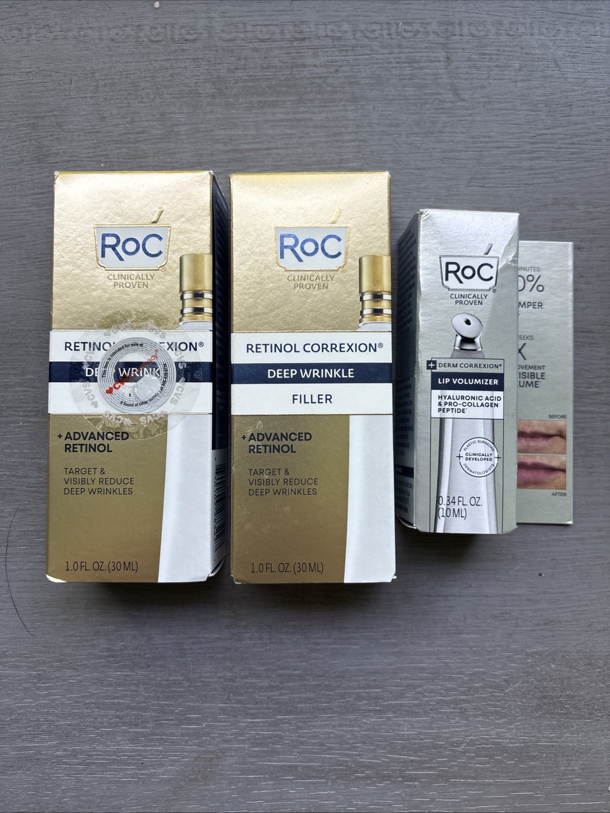 Lot Of 2x RoC Retinol Correxion Deep Wrinkle Filler-1.0 oz ea & Lip Volumizer