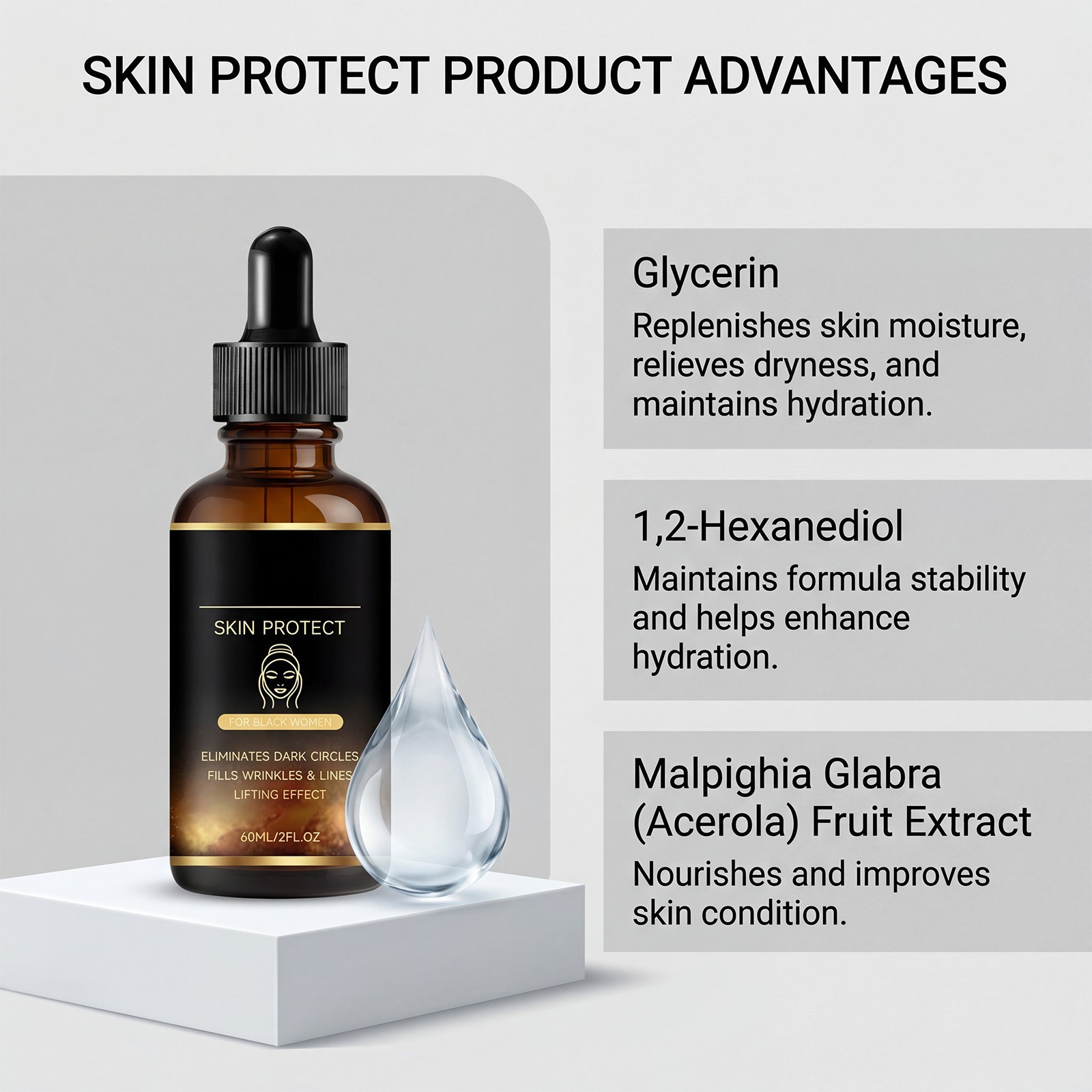 2PCS Skin Protect Serum Black Women Gentle Facial Skin Care Moisturizing Serum
