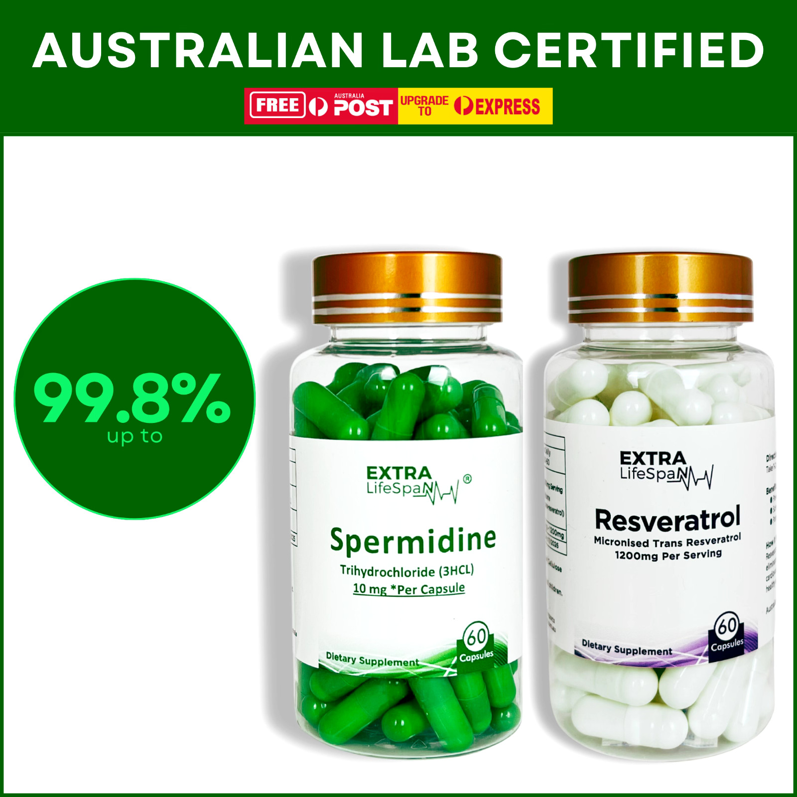 Spermidine Australia 10mg Per Capsule + Resveratrol 60s Anti Aging Supplements