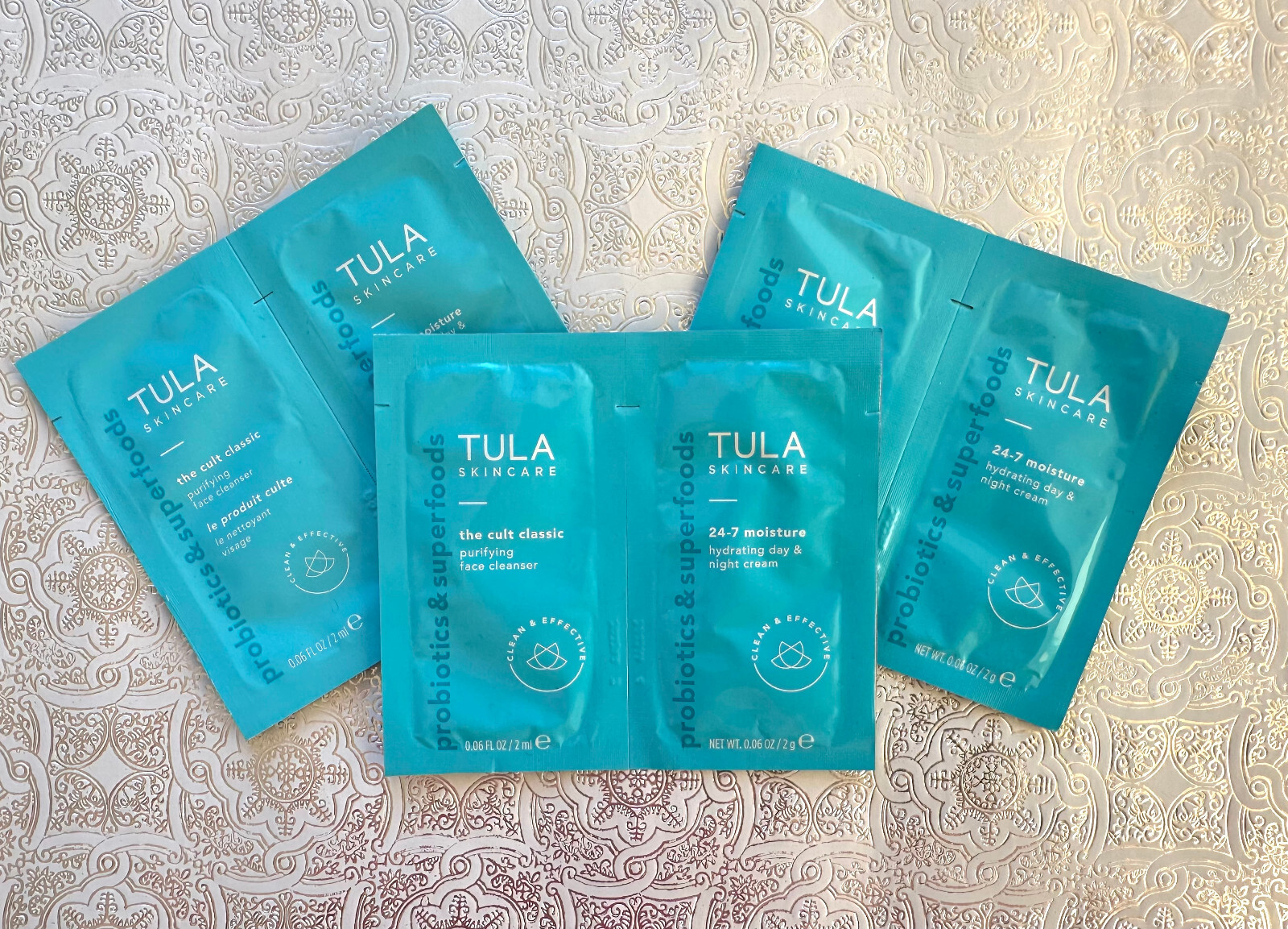 TULA SKINCARE 24-7 MOISTURE DAY & NIGHT CREAM + CULT CLEANSER 3 SETSX 0.06 OZ.