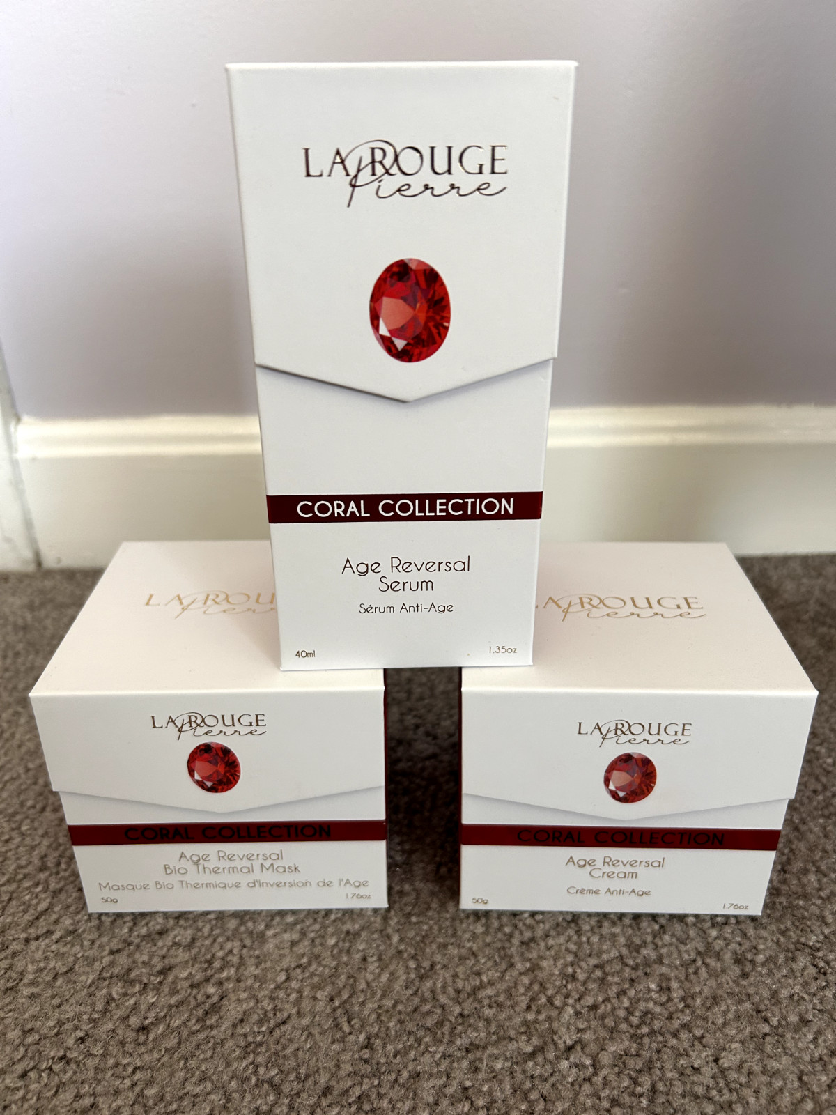 La Rouge Pierre Coral Collection Cream, Mask and Serum – NIB $3450 MSRP 3pc