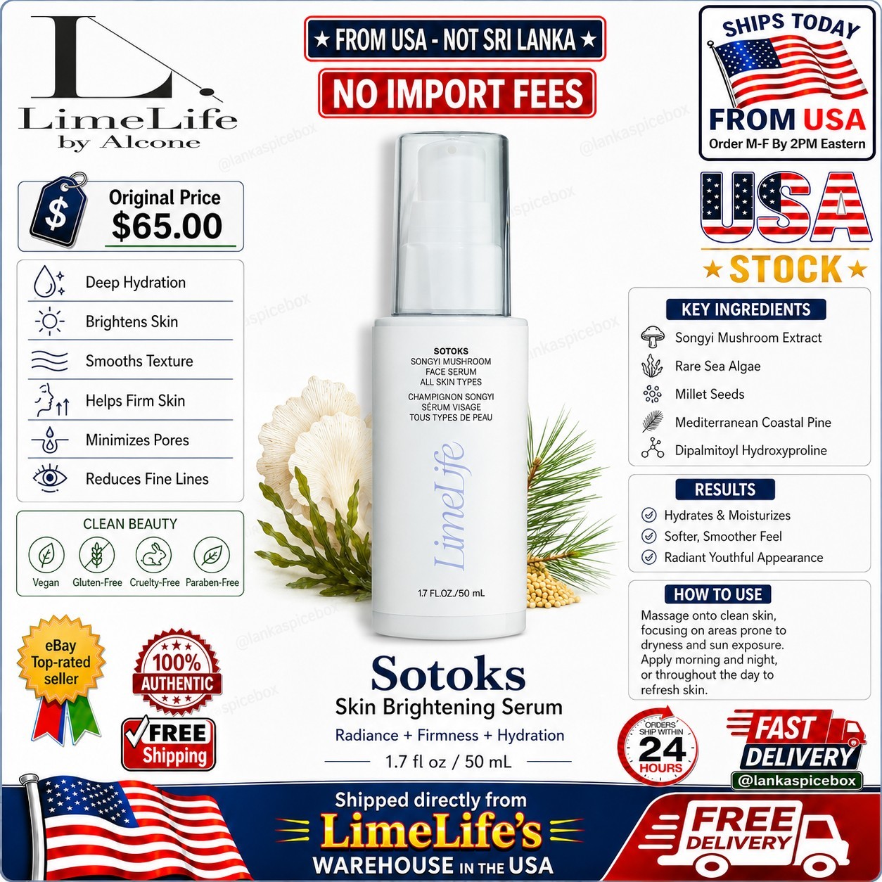 LimeLife Sotoks Skin Brightening Serum Firming Face Serum 1.7 oz New Sealed 🔥