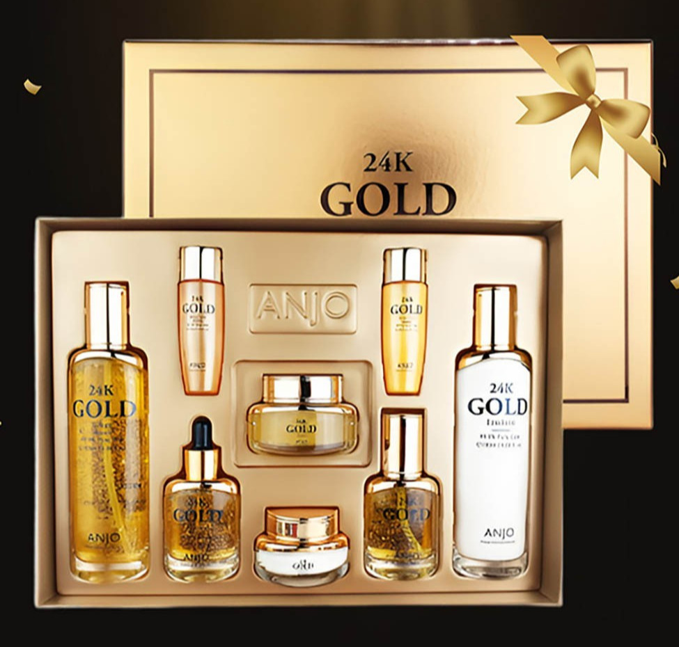 ANJO Premium 24K Gold Skincare Set 8pc Toner Emulsion Essence Ampoule Cream Eye