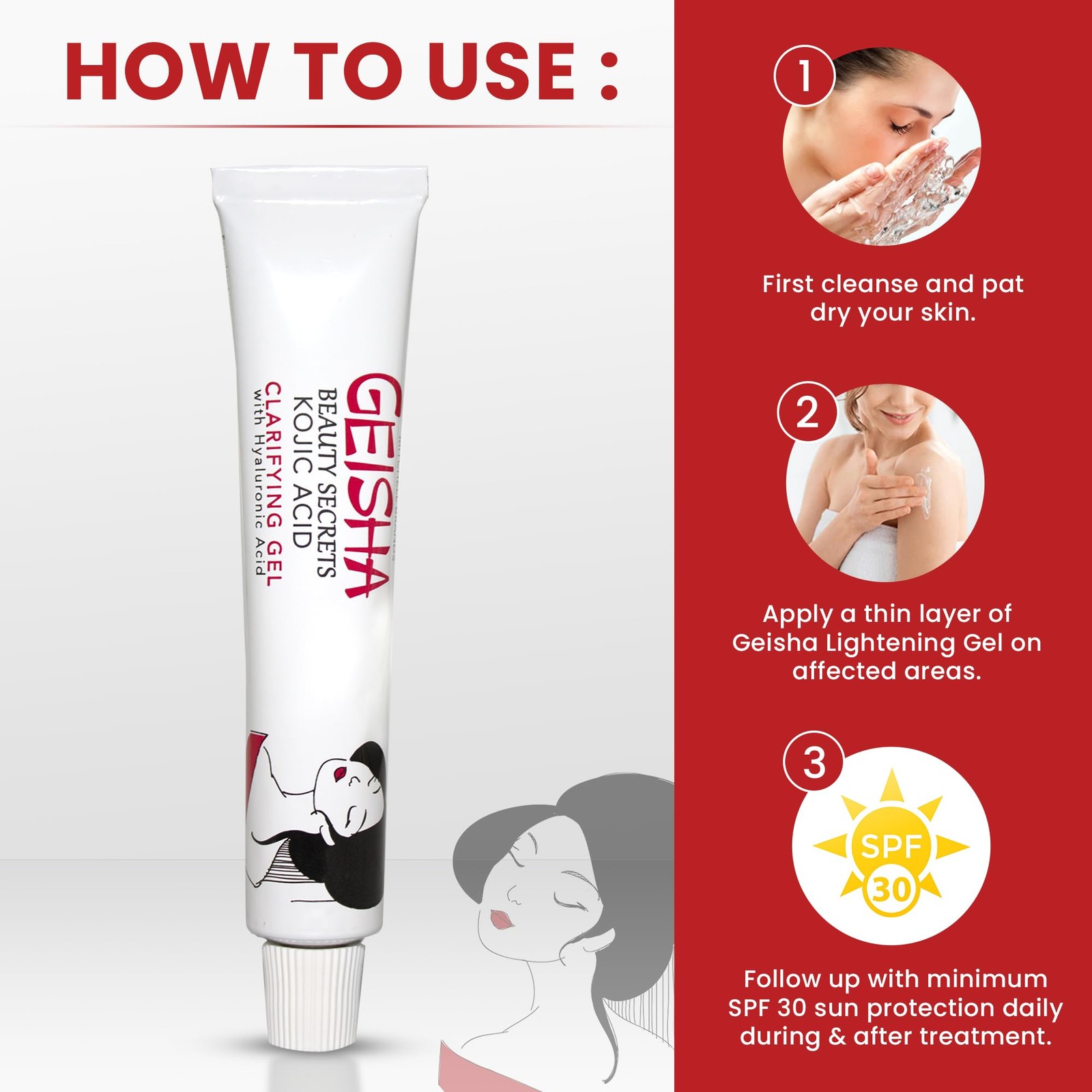 Geisha, Kojic Acid Gel – 1 fl oz 30g | for Face Skin Brightening Clarifying