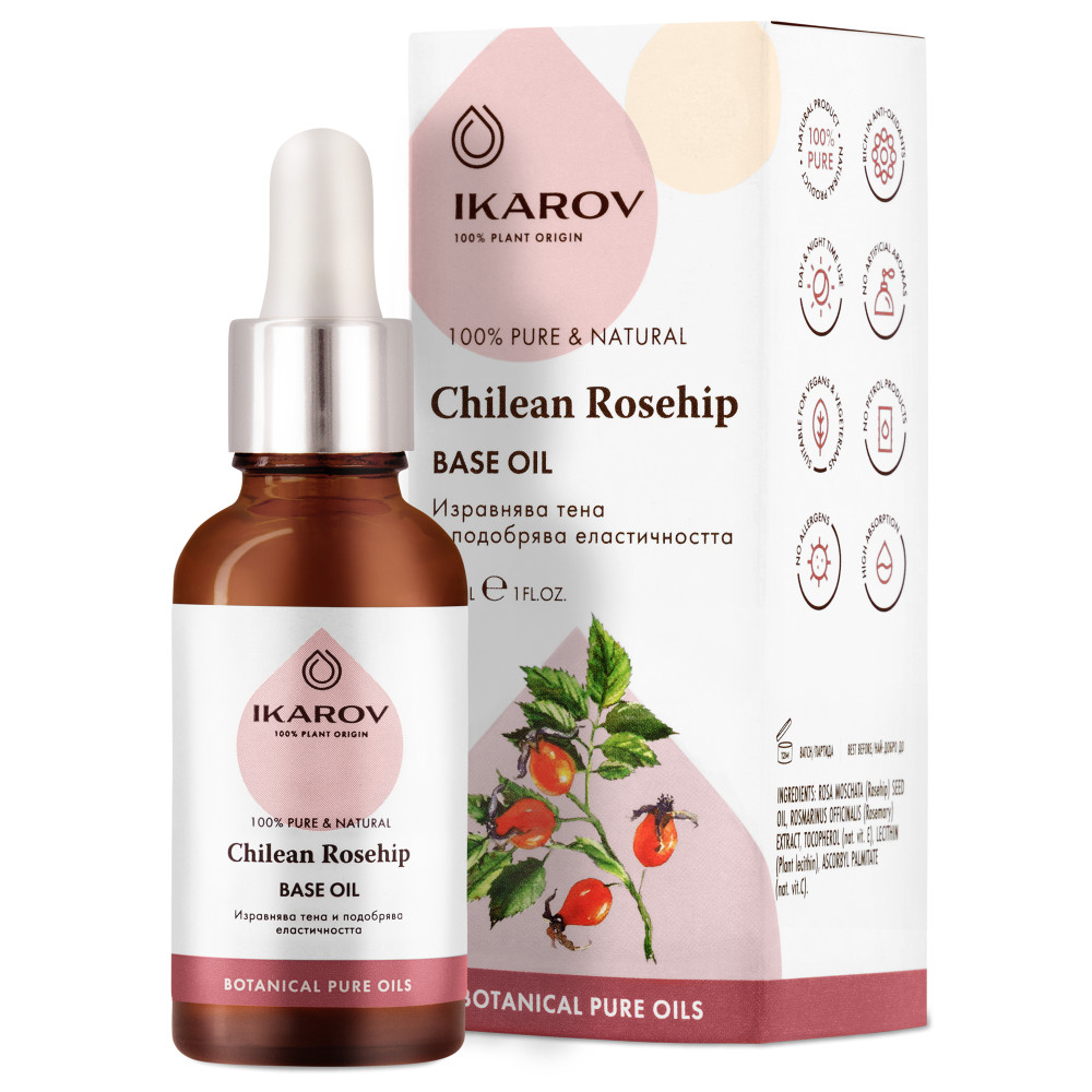 Natural Chilean Rosehip Base Oil 30ml – Botanical Face & Body Care by Ikarov