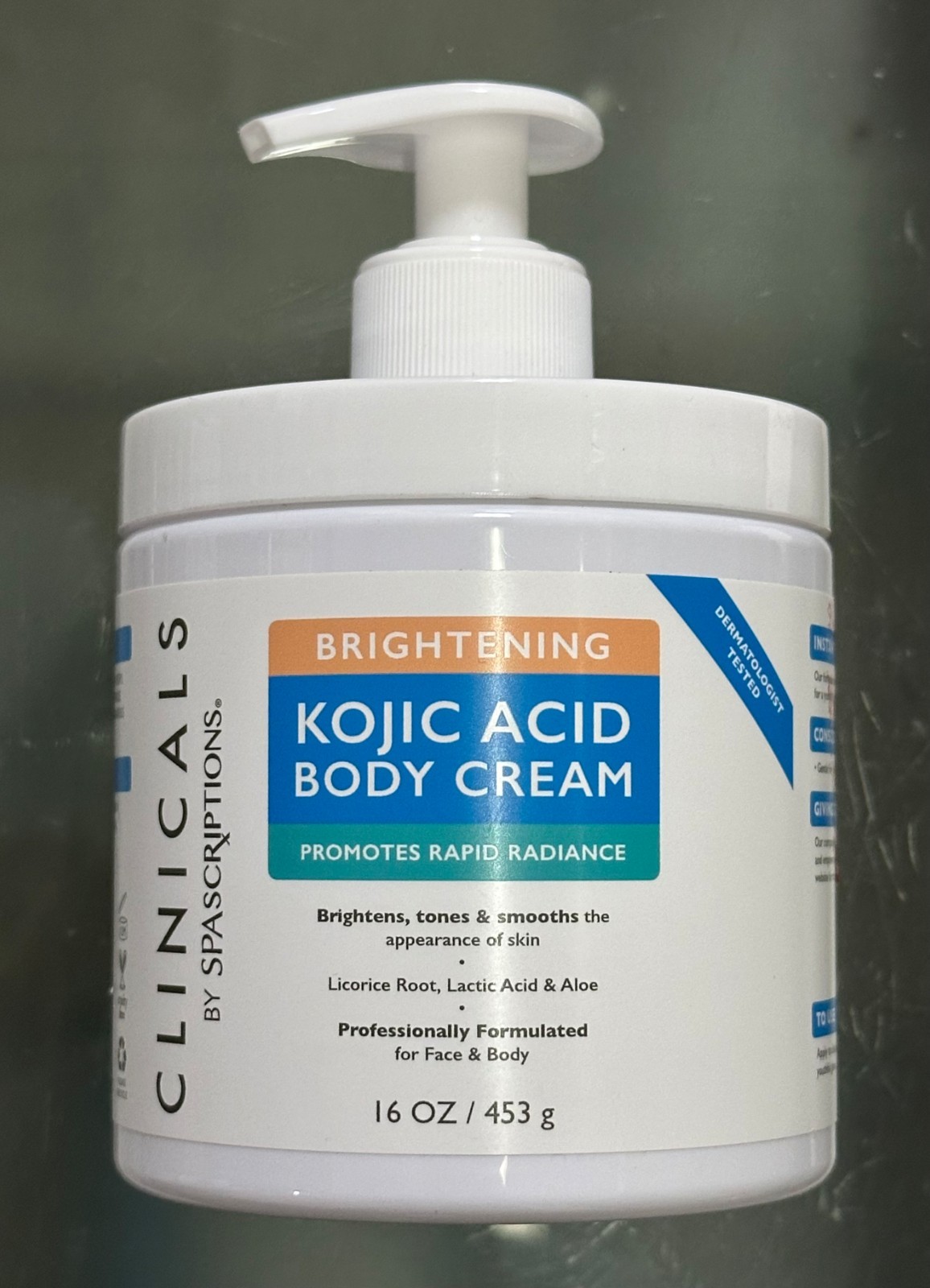 SPASCRIPTIONS CLINICALS ~KOJIC ACID Rapid Radiance BRIGHTENING BODY CREAM 453g