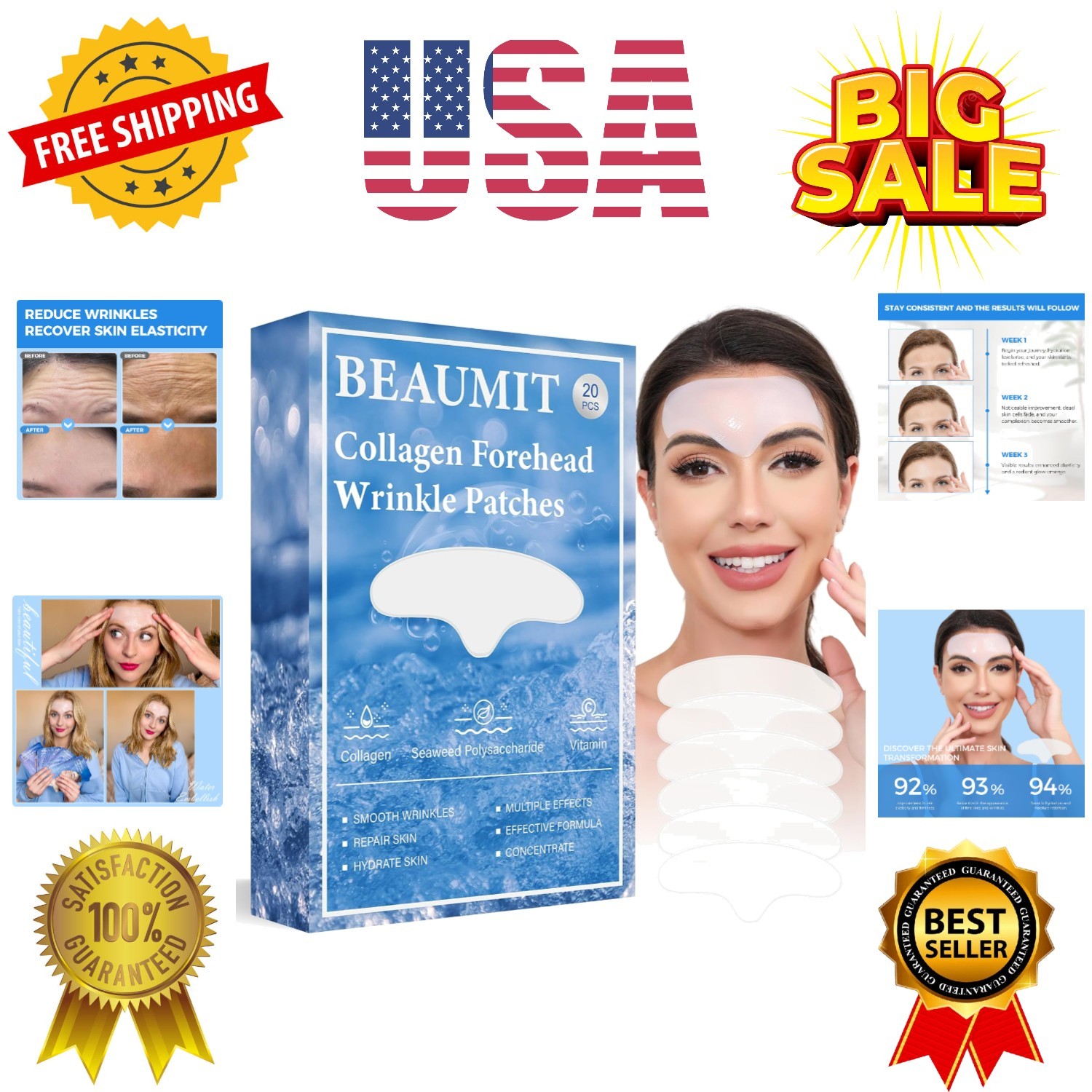 Forehead Wrinkle Patches Overnight 20 pcs with Collagen, Anti Wrinkle Patches…