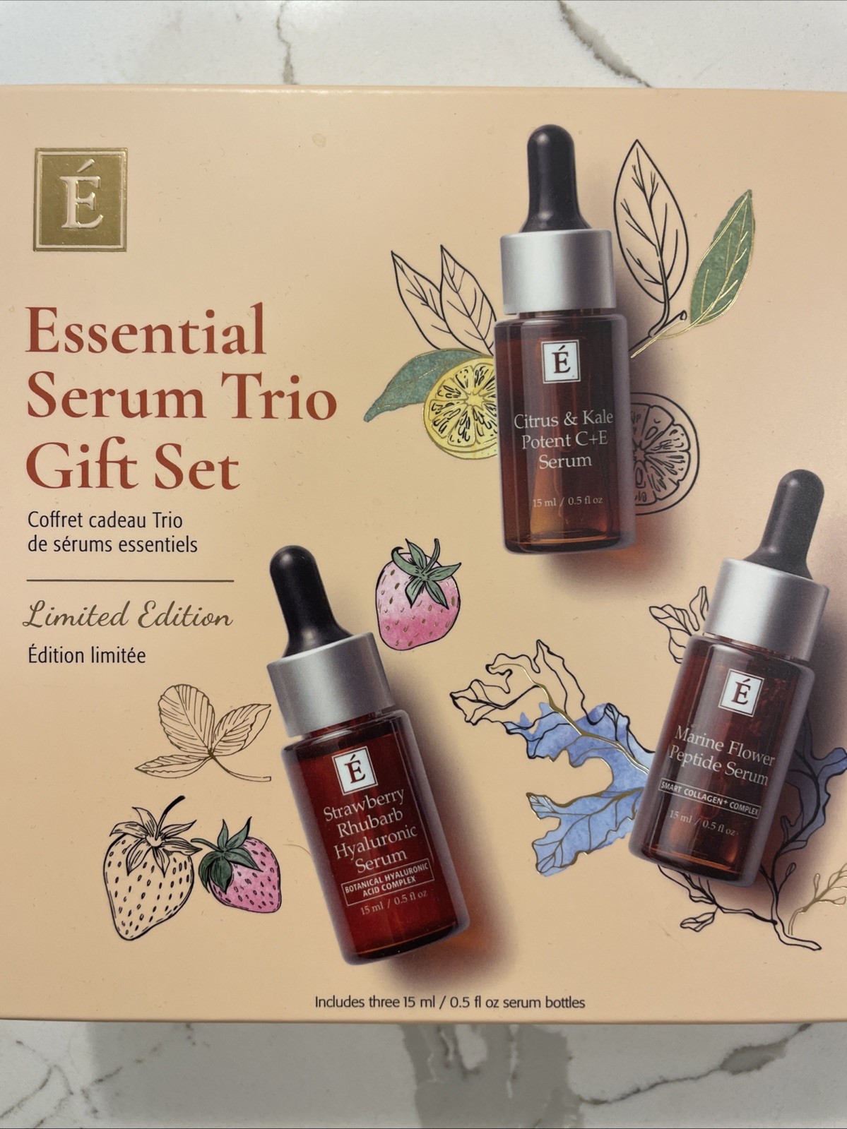 NIB EMINENCE ORGANIC SKIN CARE SERUM TRIO GIFT SET LTD EDITION 0.5 OZ/15ml X3