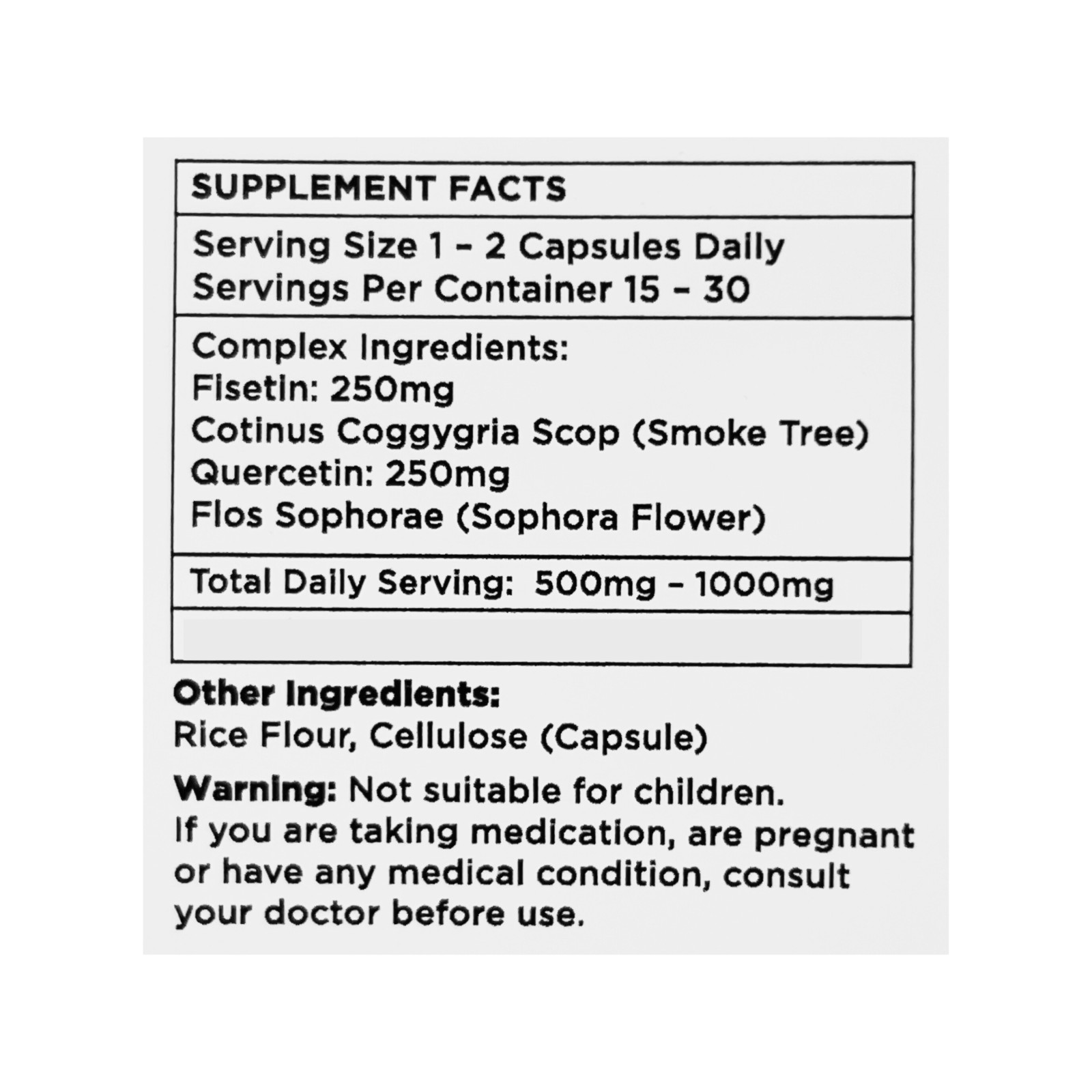 Fisetin Quercetin 99.8% Australia 500mg x 30 Capsules Extra Lifespan Supplement