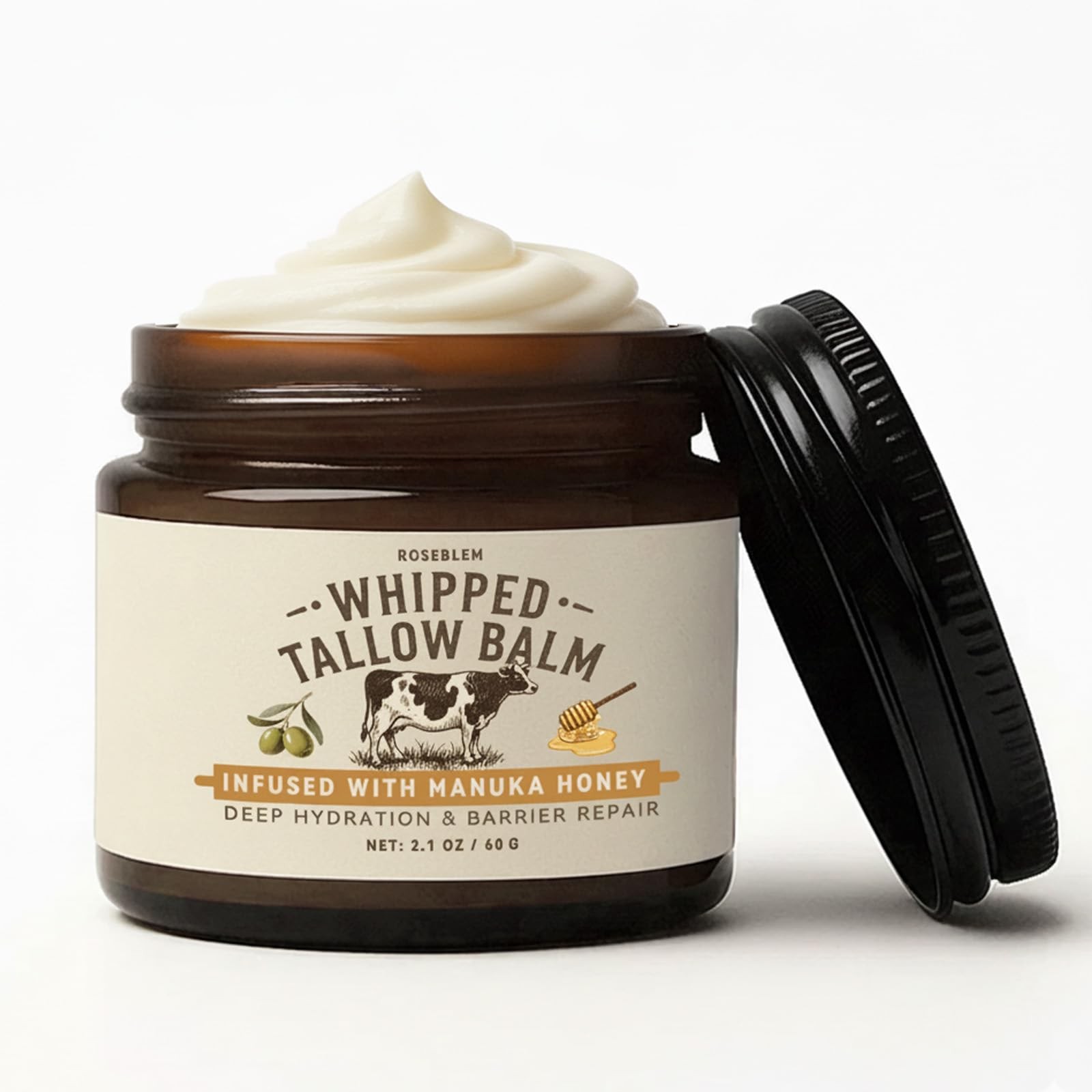 Whipped Tallow Honey Balm, Beef Tallow for Skin Face, 100 Organic Grass-Fed B…