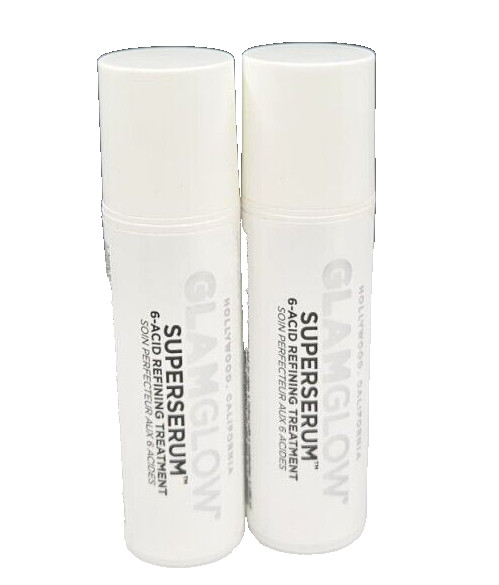 GLAMGLOW SUPERSERUM 6-Acid Refining Treatment 0.34oz LOT OF 2 Travel Size