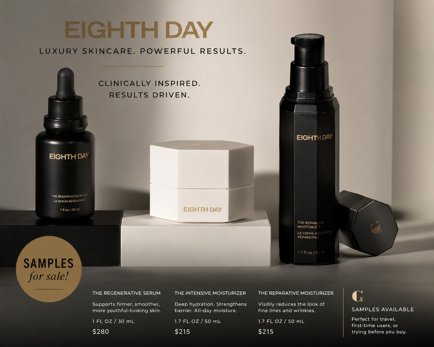 NEW Authentic Eight Day Skin Luxury Sample Set ✨ Serum +2 Moisturizers