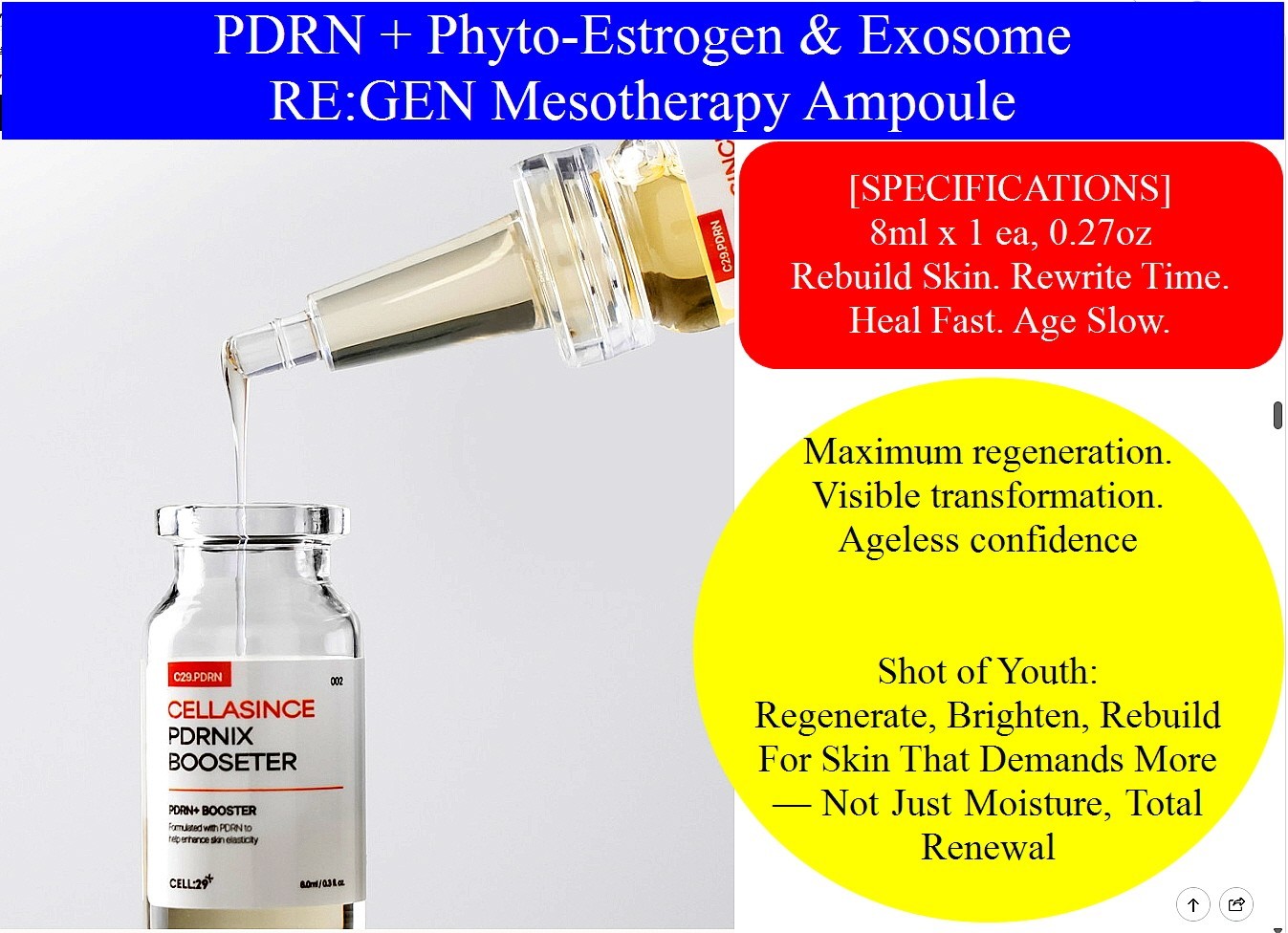 PDRN (medical grade) + Phyto-Estrogen & Exosome RE:GEN Mesotherapy Ampoule