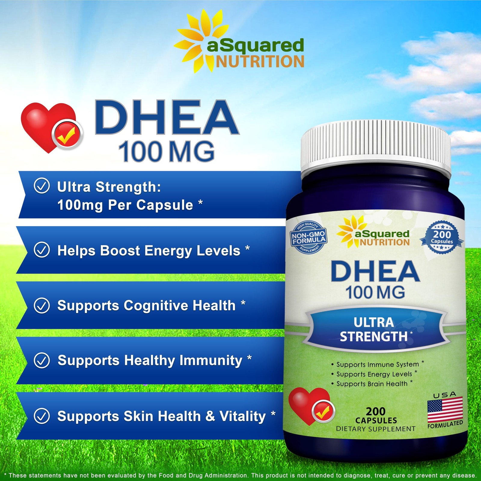 DHEA 100mg Supplement – 200 Capsules – High Potency 200 Count (Pack of 1)