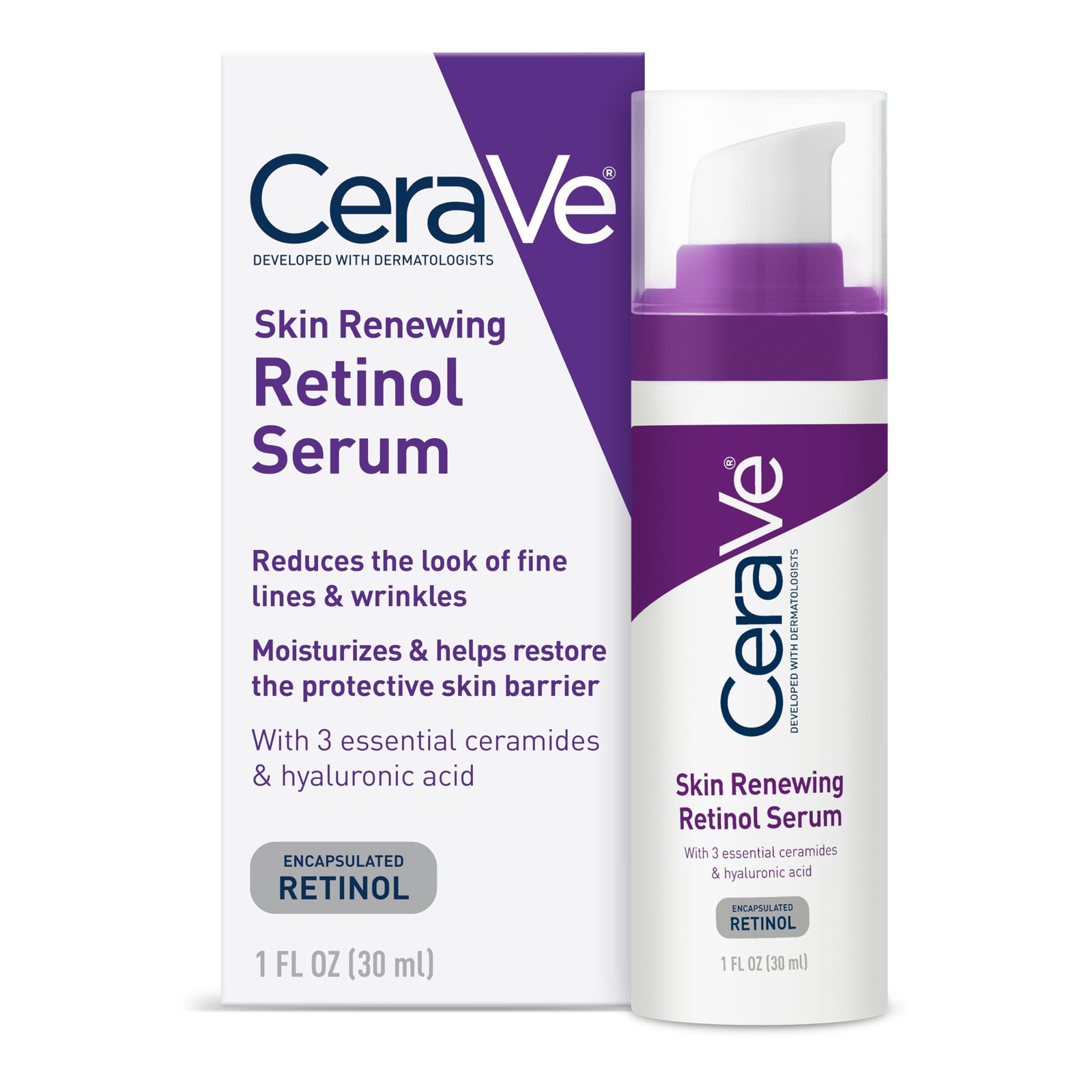 CeraVe Anti Aging Retinol Serum For Face, 1 Fl Oz (Pack of 1), WHITE