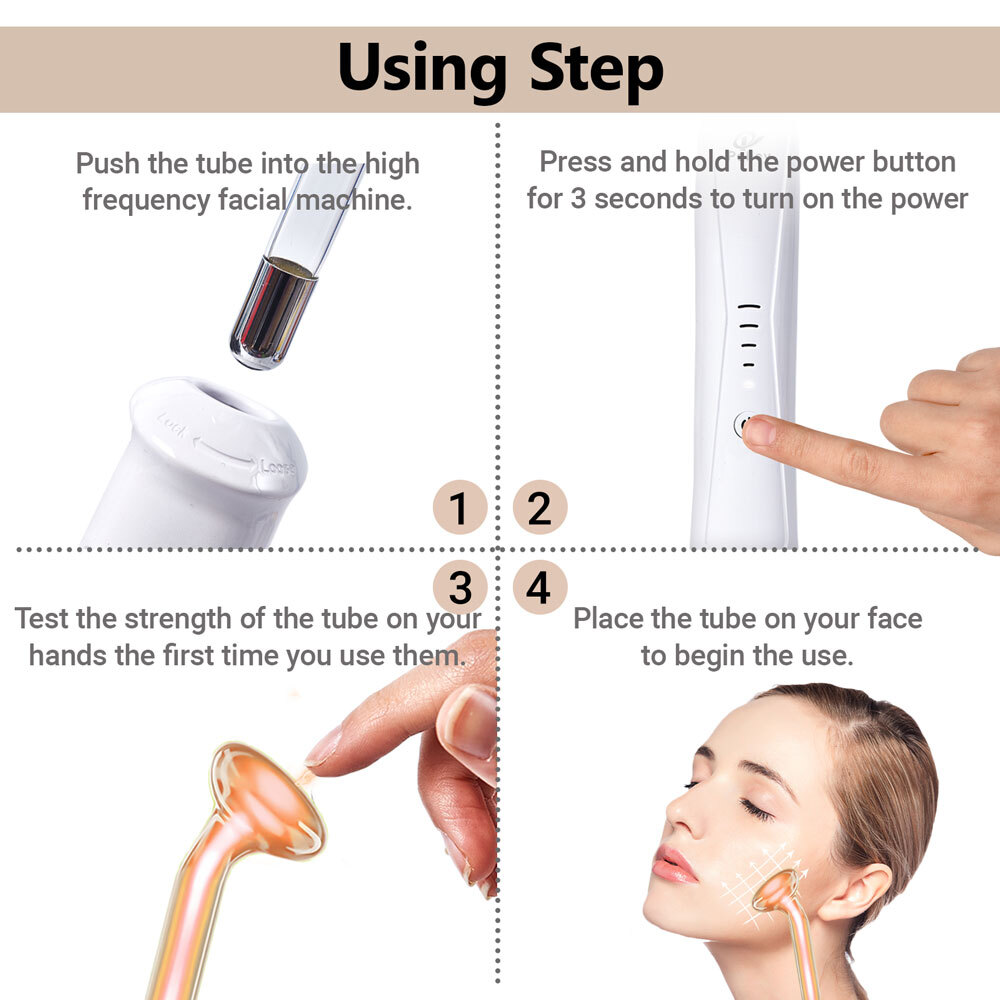 Handheld Skin Therapy Wand Machine w/Neon 4 Wands Anti-Aging Skin Tightening