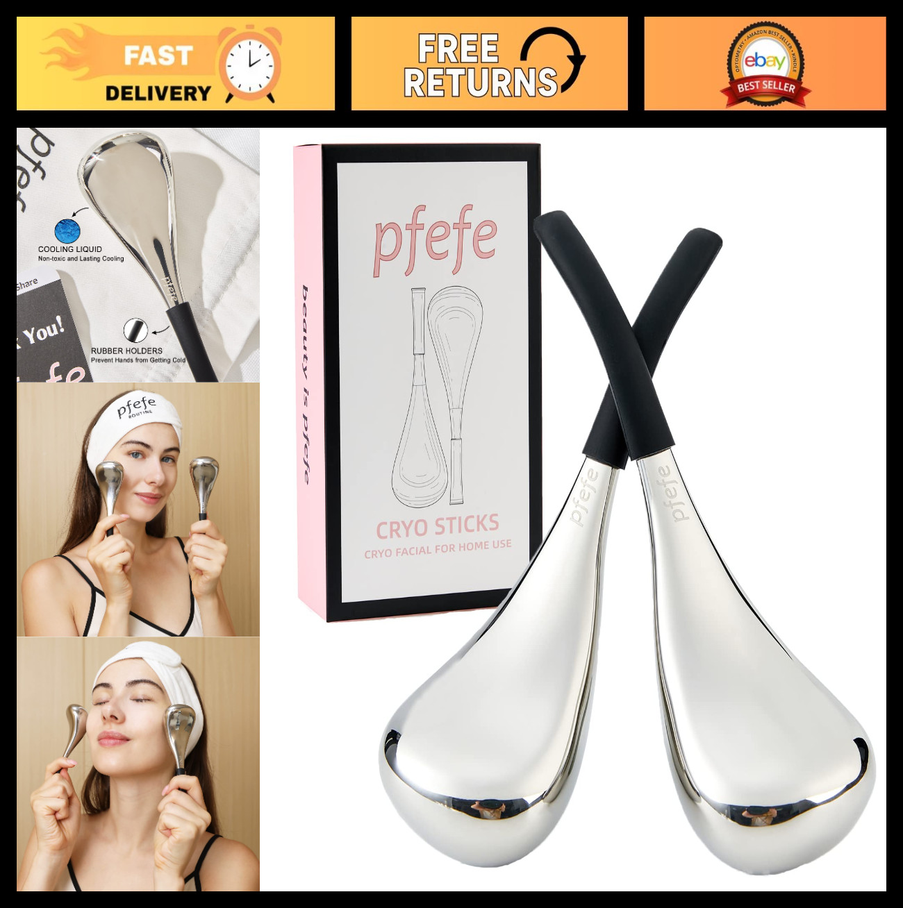 Cooling Ice Globes Facial Skin Care Tools – Stainless Steel Cryo Sticks for Spa