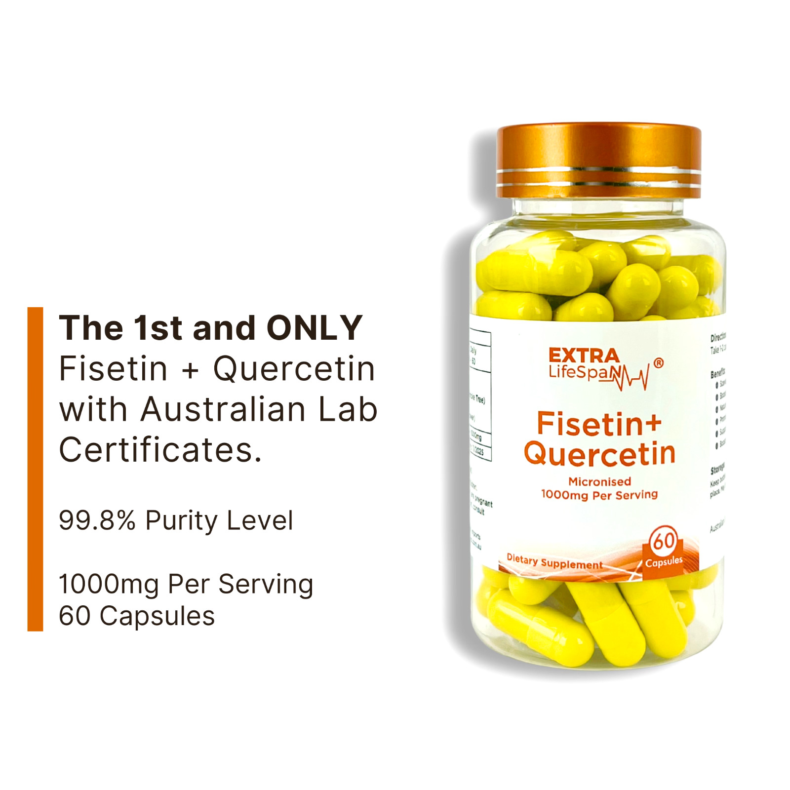 Fisetin Quercetin Australia 99.8% AU Lab Certified 500mg x60 Capsules Supplement
