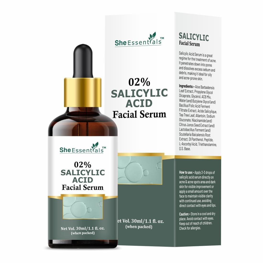 She Essentials Salicylic Acid Facial Serum For Glowing Skin 30ml