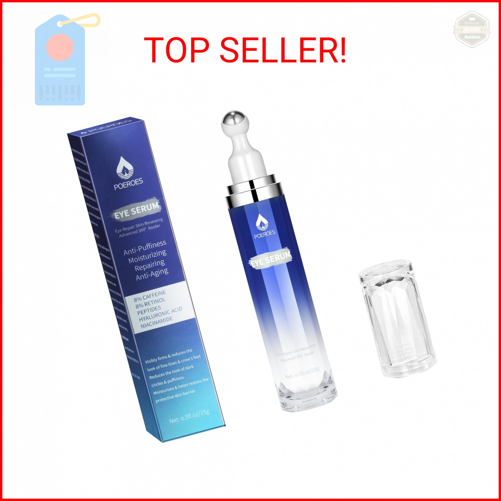 Eye Serum with 8% Caffeine 8% Retinol Hyaluronic Acid Niacinamide peptides for P