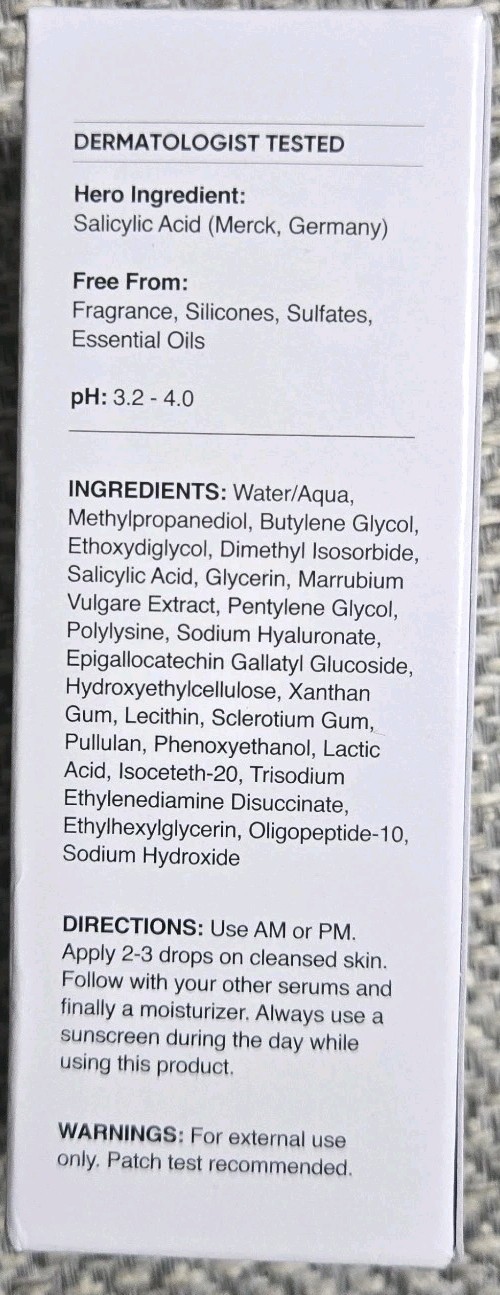 Minimalist Salicylic Acid Face Serum 02% for Acne Prone Skin 30ml 1 oz BB 7/25