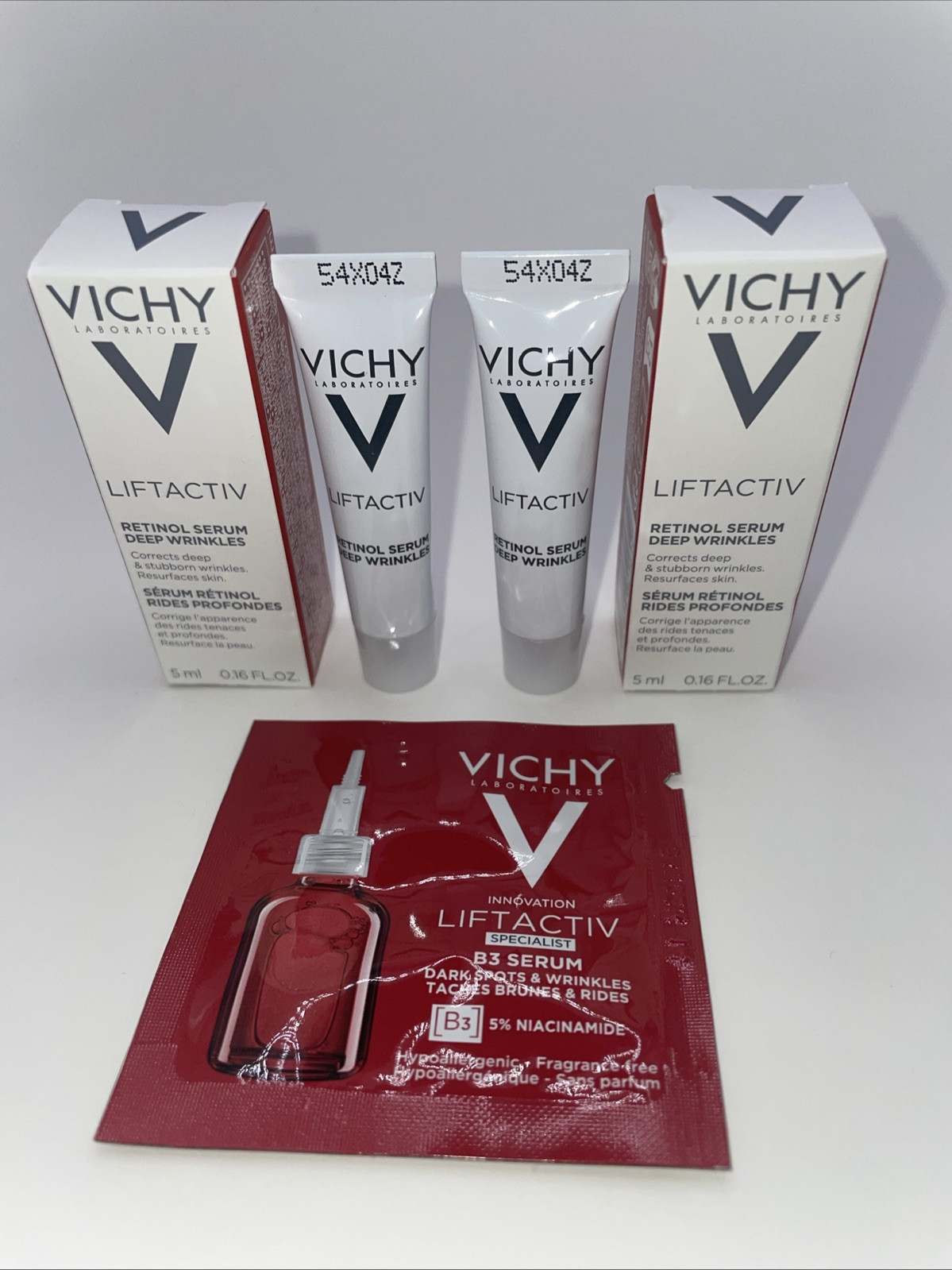3Pc Vichy Liftactiv Retinol Serum .16oz Each & B3 Dark Spot Serum .03oz Samples