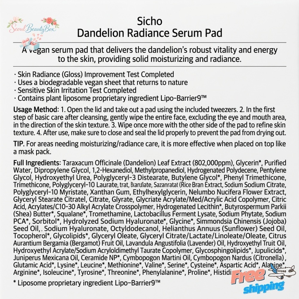 CHICHO Dandelion Biome Radiance Serum Pads 90ea 210g Vegan Korea Skincare