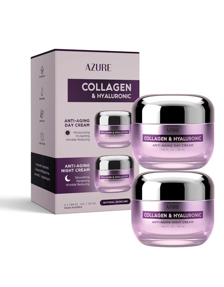 Azure Collagen & Hyaluronic Acid Anti Aging Day And Night Cream Duo 1.69 Oz Each