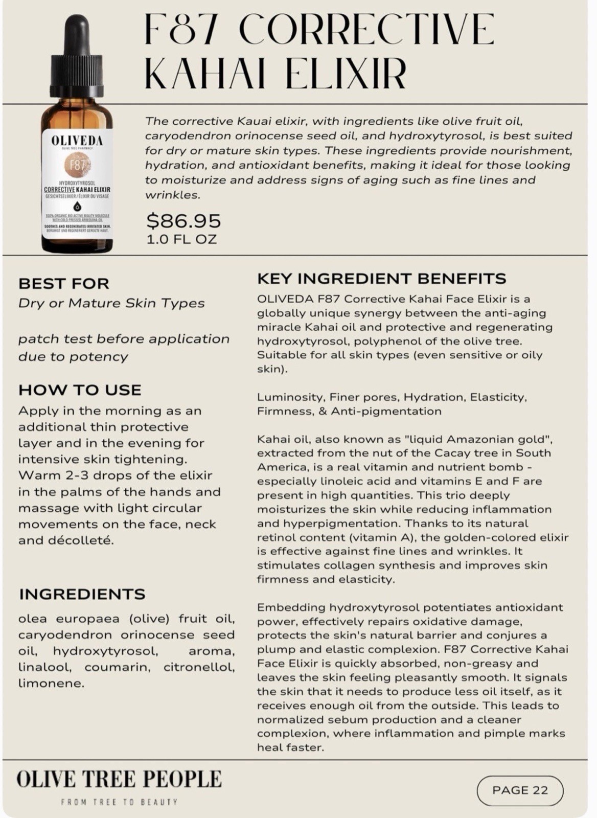 OLIVEDA F87 Corrective Kahai Elixir Face/Neck Anti-Aging Hydration 1.0 fl oz