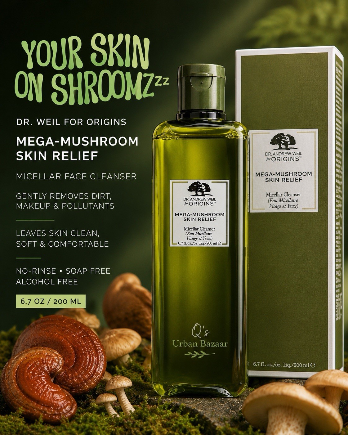 DR. ANDREW WEIL FOR ORIGINS MEGA-MUSHROOM SKIN RELIEF MICELLAR CLEANSER 6.7OZ