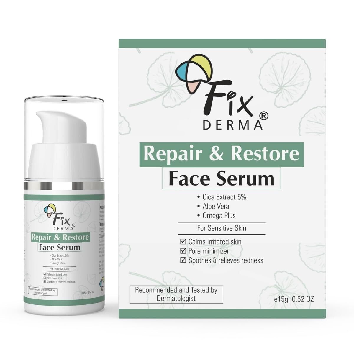 Fixderma 5% Cica Extract Repair & Restore Face Serum for Sensitive Skin – 15 gm