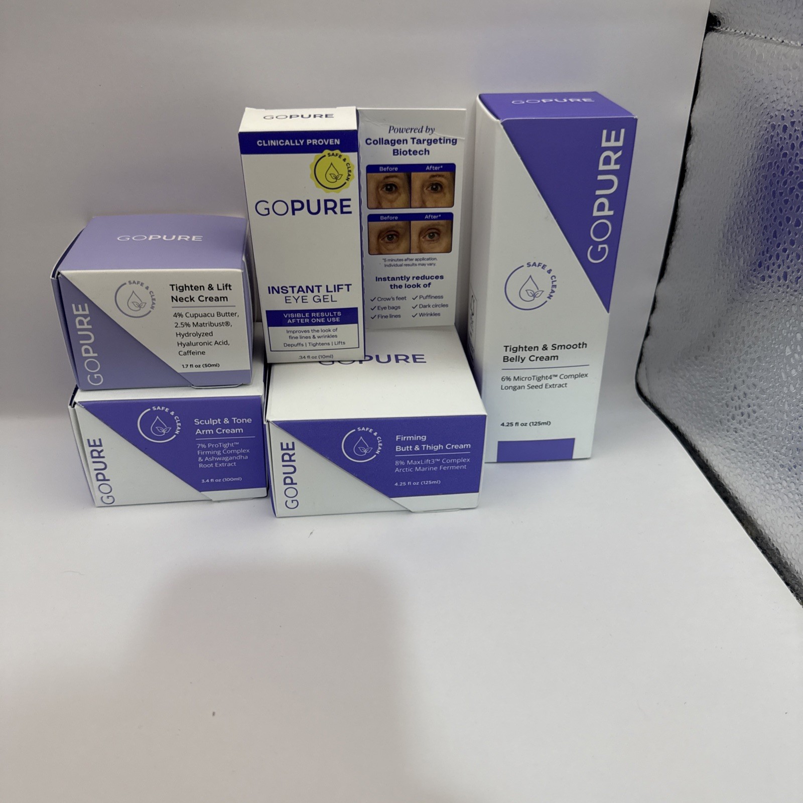 NIB-Go Pure Belly Cream-4.25 oz., Eye Gel, Arm Cream, Neck Cream, Butt & Thigh