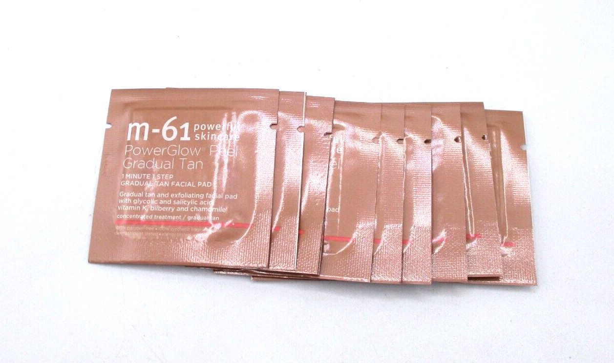 Lot/10 M-61 Powerful Skincare PowerGlow Peel Gradual Tan Facial Pad