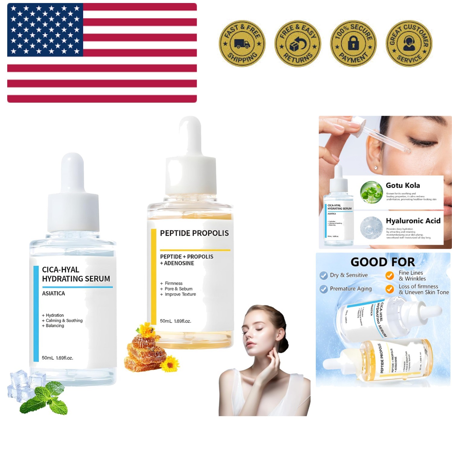 2PCS Hydration & Wrinkle Renewal Serum, with Peptide Propolis Complex,Reduces…