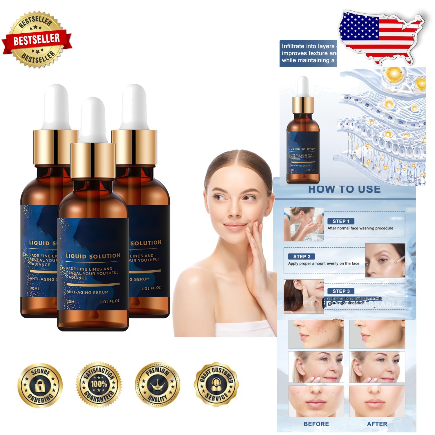 NEW, Olavita Face Serum, Vitamin C & E Serum, Anti Aging Face Tightening (3 Pcs)