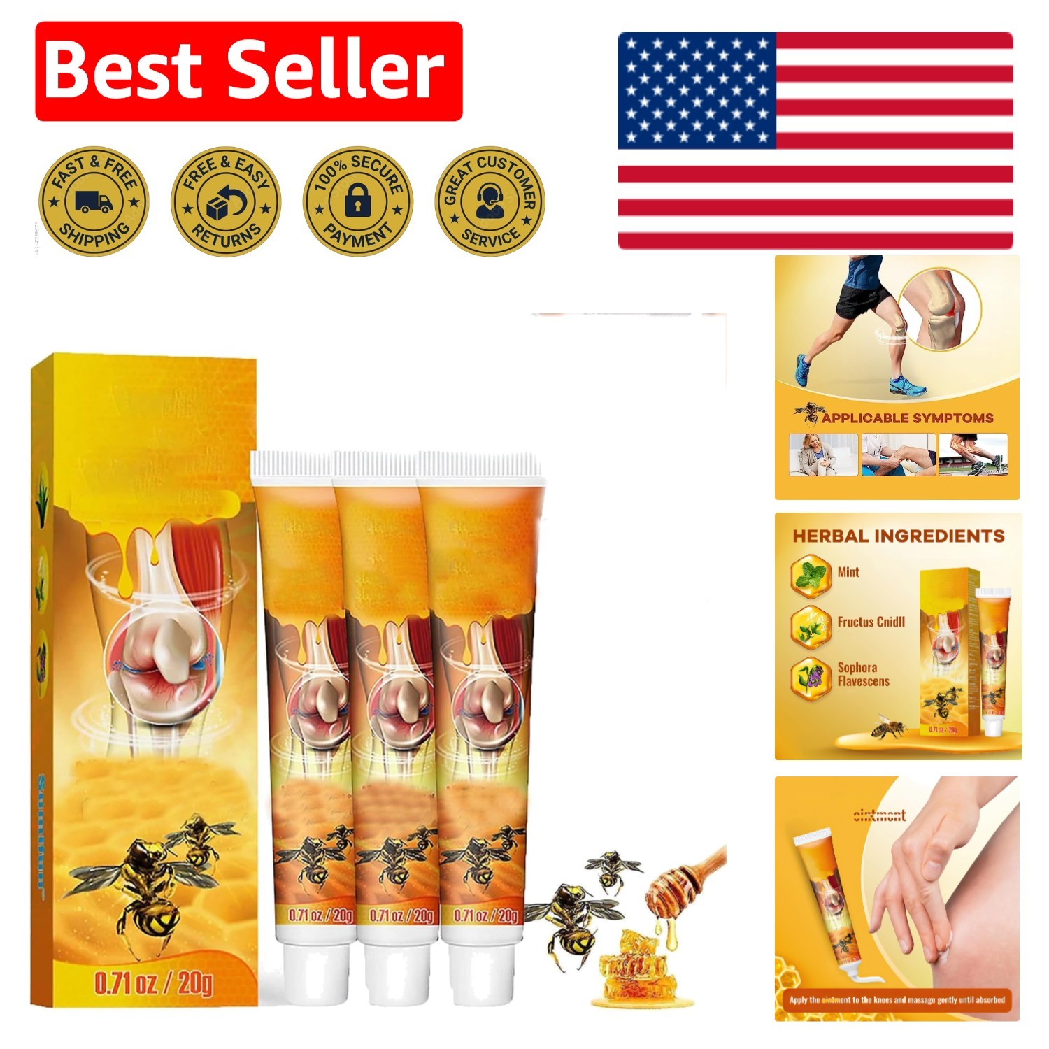 Versatile Bee Venom Gel for Pain Relief – 3PCS Natural Formula for All Ages