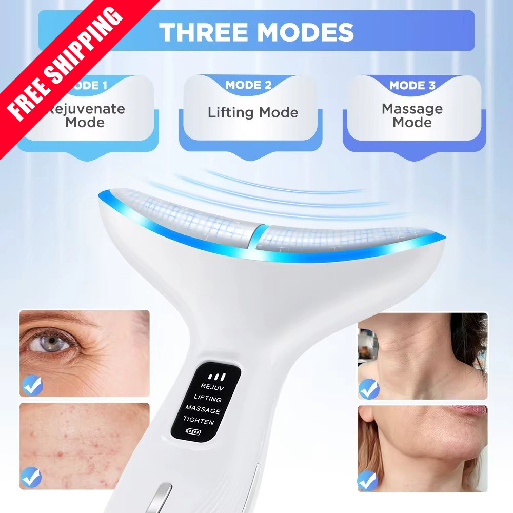 Microcurrent LED Neck & Face Lifting Massager Skin Tighten Anti Wrinkle Device