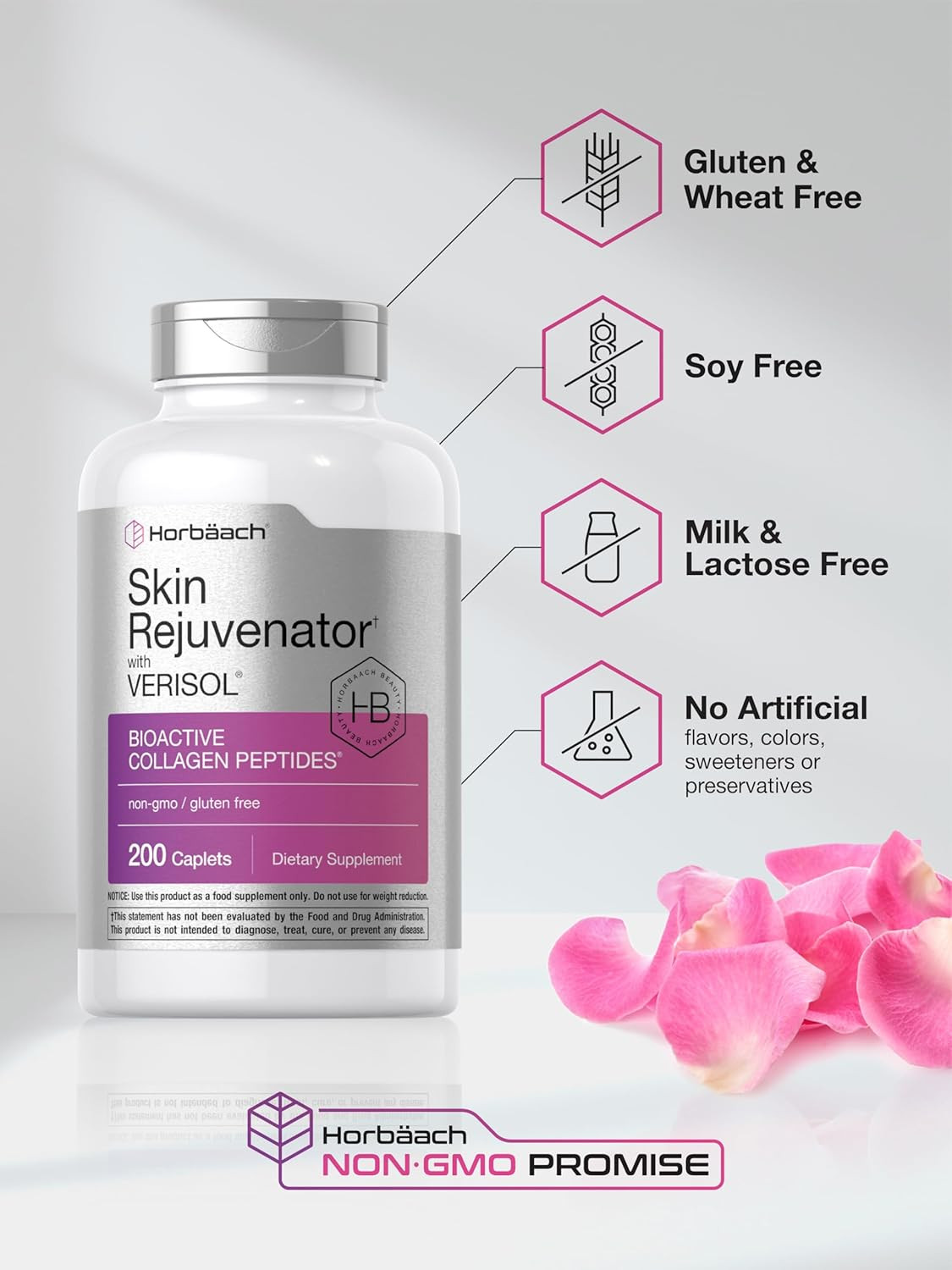 Skin Rejuvenator Bioactive Collagen Peptides Type I & III, 200 Caplets, Non-GMO