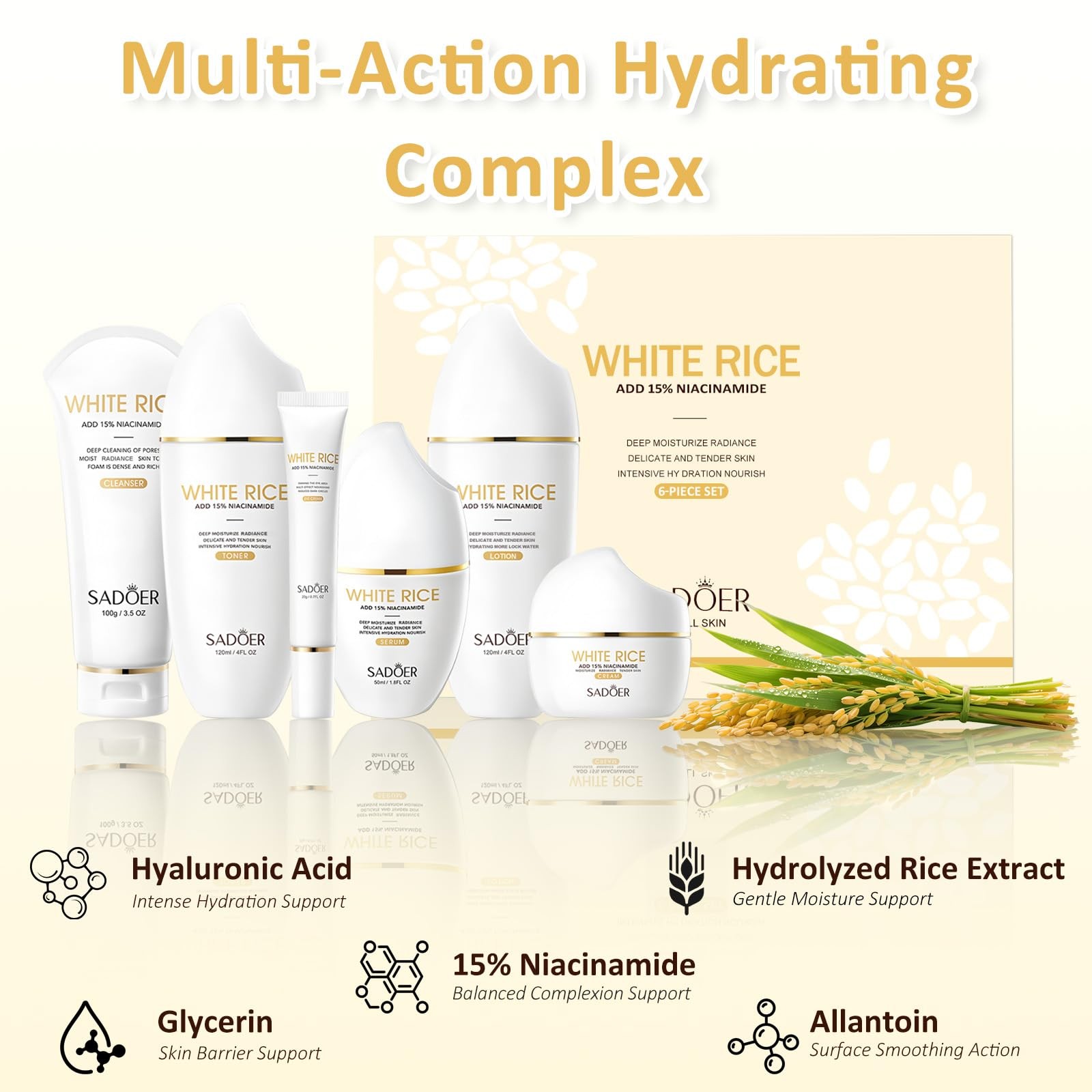 FOR SADOER Rice Niacinamide Skincare Set – 6 Piece Firming Skincare Kit with …
