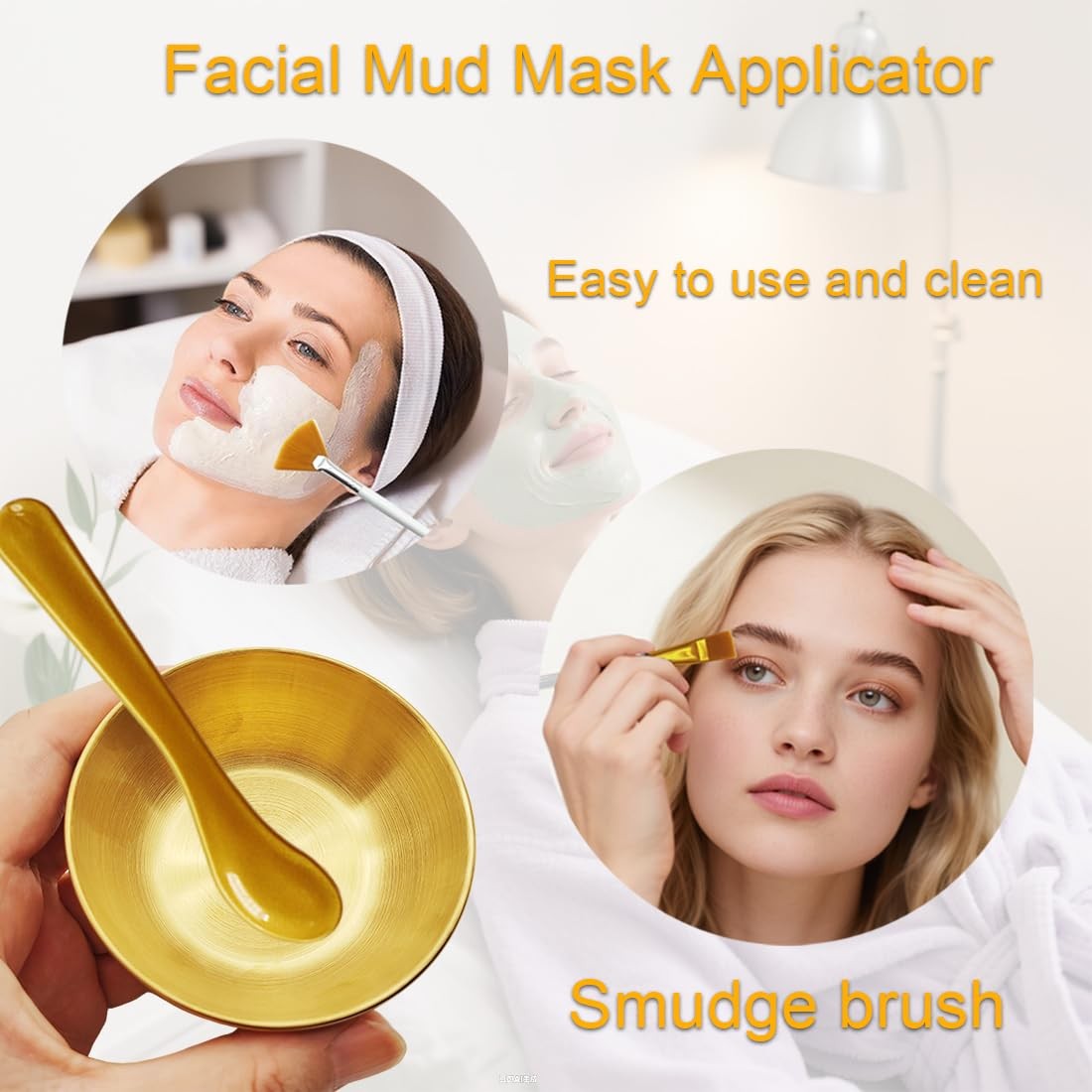 12 Pcs Gold Facial Bowl and Brush Set – 3 Stainless Steel Mixing Bowls, 3 Fla…